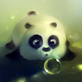 Панда смотрит на падающую каплю воды