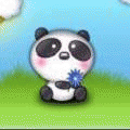 Панда с голубым цветочком в лапках