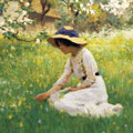 Девушка собирает  цветы на поляне)