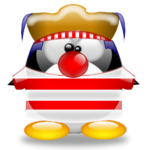 Пингвин - клоун с желтой шапкой и красным носом