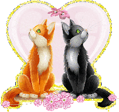 Рыжий и черно-белый котята на фоне сердечка с цветами