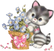 Котик с корзиной цветов