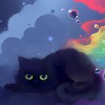 Черный котенок на фоне облаков