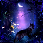  Волк смотрит на порхающих <b>бабочек</b> в лесу, на ветке сидит ... 