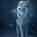 Голубоглазый волк в снежную погоду, художник innali