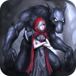  Красная <b>шапочка</b> с топором в руках, сзади неё стоит волк 