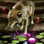  Волк с кулонами на <b>шее</b> пришел к магическому озеру 