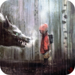 Маленькая красная шапочка встретила волка в дождливом лесу