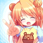  Радостная анимешная девочка показывает два <b>пальца</b> 