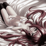 Аниме-девшука в нижнем белье лежит на кровати