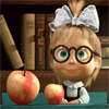 Маша в очках показывает на яблоки из мультфильма «маша и ...