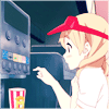Муги-тян наливает в стаканчик напиток из автомата, аниме ...
