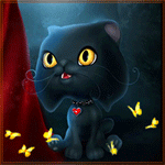  <b>Черный</b> котенок - вампир с кулоном - сердечко, на фоне лет... 