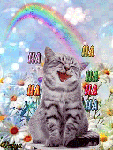  <b>Кошка</b> на фоне радуги поет песню На-на-на! 
