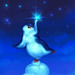  Пингвин стоит на <b>одной</b> лапе и держит звезду, которую он п... 