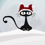  <b>Черный</b> кот в новогодней шапке 