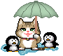  <b>Кошечка</b> с пингвинами поз зонтом 
