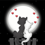 Влюблённые кот и кошка смотрят на полную луну