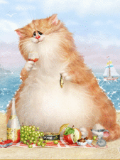  Котик с фужером вина на морском <b>берегу</b>.А.Долотов 