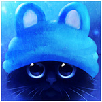  <b>Черный</b> котенок в голубой шапочке с ушками, автор apofiss 
