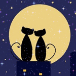  <b>Кот</b> и кошка смотрят на луну 