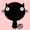Зевающий чёрный кот на нежно-розовом фоне