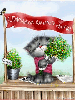  <b>Серый</b> котик с букетом цветов 
