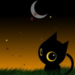 Котёнок гуляет в лунную ночь