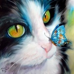 Нарисованный кот с бабочкой на носу