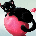 Черная кошка сидит на розовом воздушном шаре