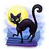Черная кошка на фоне луны
