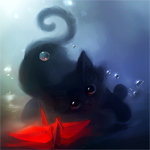  Чёрный котёнок и красный <b>бумажный</b> журавлик 