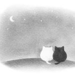 Кот и кошка любуются луной и звёздным небом