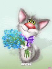 Котик с бантом и цветами