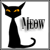 Чёрный кот моргает желтыми глазами (meow)