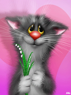 Серенький котик с цветами