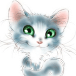 Нарисованный серый котик с зелёными глазками