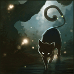 Мистический кот и светлячки в тёмном лесу