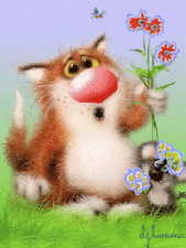 Котик с цветами.А.Долотов
