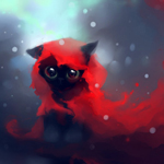 Черный котенок в красной накидке