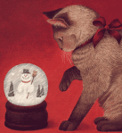 Кот играет с рождественским шаром