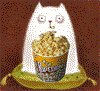 Кот жадно поглощает попкорн