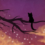 Кот сидит на дереве и смотрит на небо