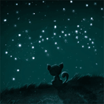 Кошка сидит ночью на траве и смотрит на звезды, которые в...