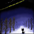 Черный котенок в синем лесу