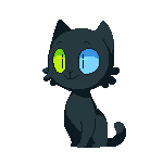 Чёрный котёнок-демонёнок с разноцветными глазками - зелён...