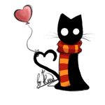 Черный кот в полосатом шарфике