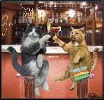 Кот и кошка ужинают в баре