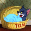 Том из мультфильма 'том и джерри' спит в корзинке