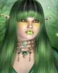 Эльфийка с зелеными волосами и губами